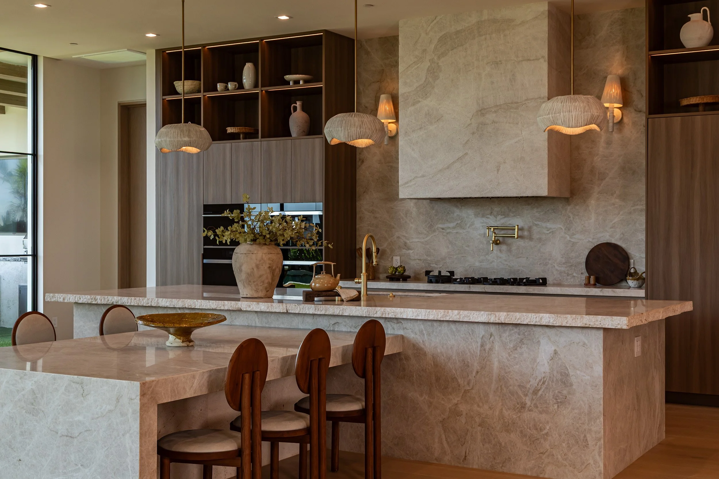 Franklin Canyon Beverly Hills luxury home minimalist modern kitchen with breakfast table