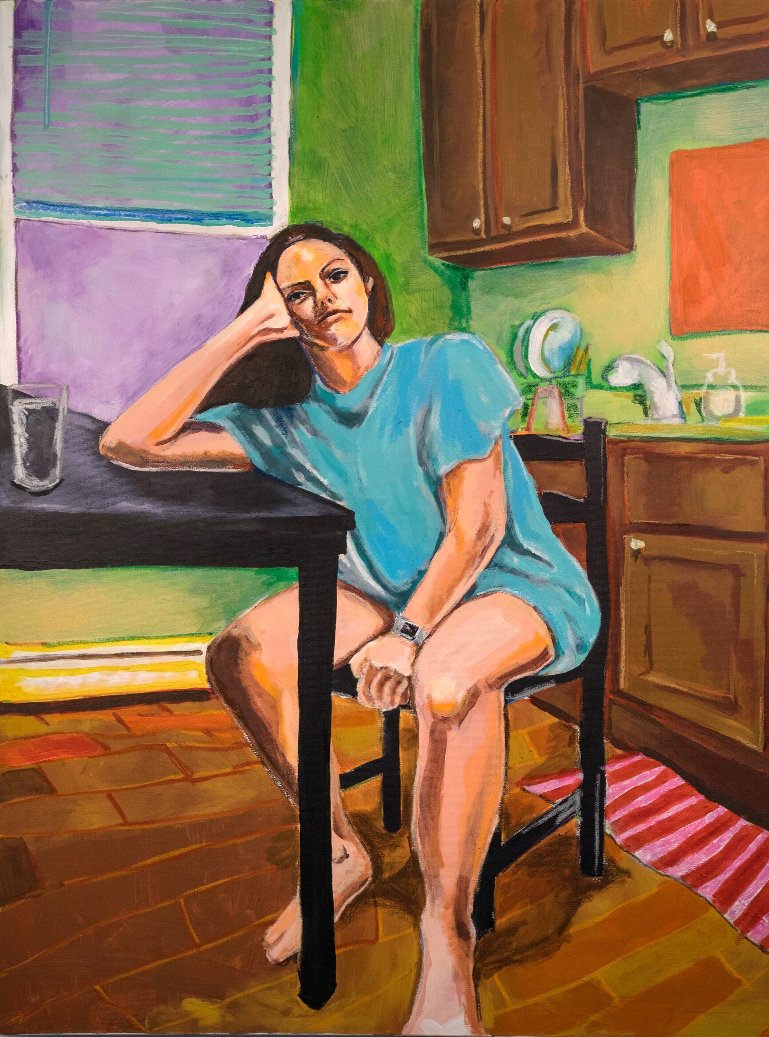   Caroline in Our Kitchen   Acrylic Paint and Oil Pastel on Canvas  2018  32 inches x 40 inches 