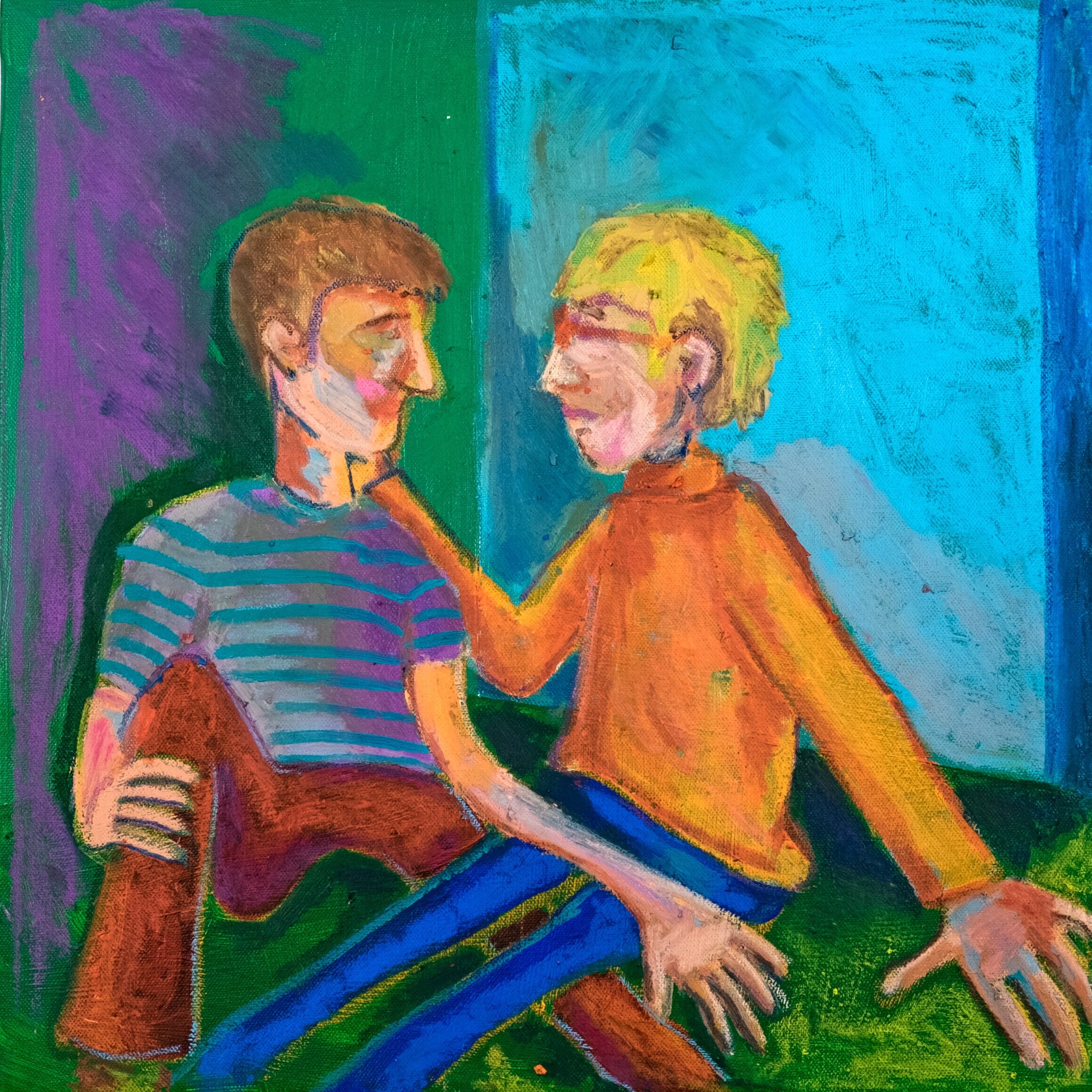   Two Boys in Love   Acrylic Paint and Oil Pastel on Canvas  2018  16 inches x 16 inches 