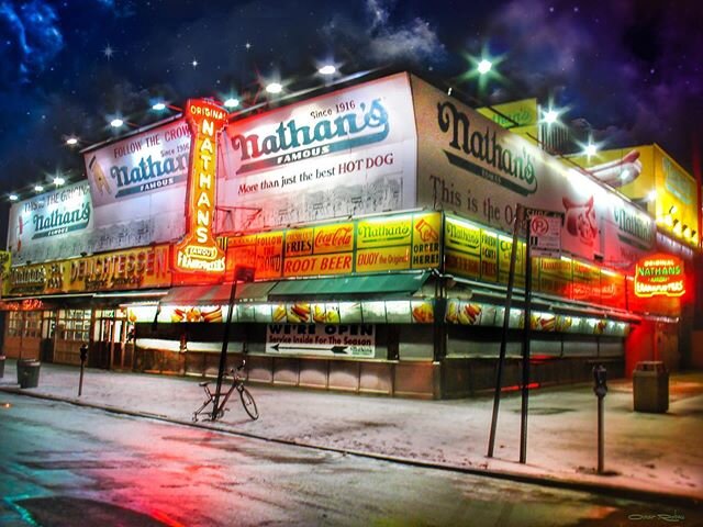 Missing my old stomping grounds and one of my most favorite paces in the world. Coney Island.  Here is the original Nathan&lsquo;s on Surf Avenue in Coney Island. I used to work directly across the street at the old Surf &amp; Turf Restaurant while r