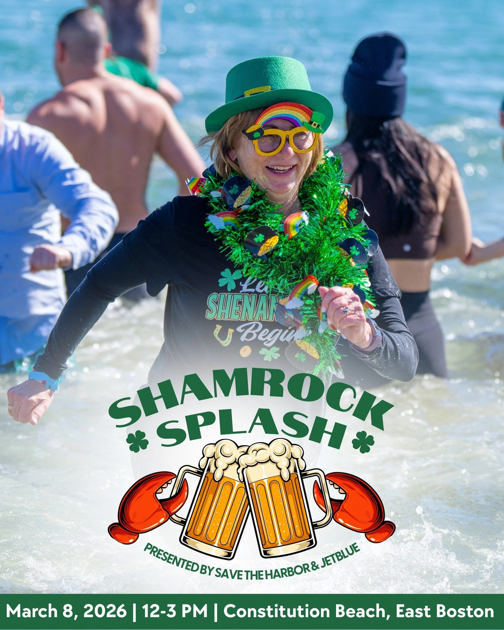 Get ready for Boston's best winter beach party ❄️😎 🏖️ The 16th Annual Shamrock Splash will be happening on Sunday, March 8. 2026 12-3 pm at Constitution Beach, East Boston. This afternoon of food, drinks, music, and our tradition of plunging in the