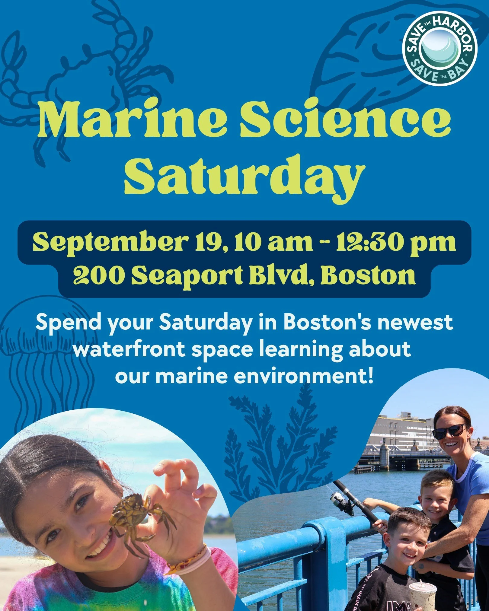 Spend your Saturday in Boston's newest waterfront space learning to fish, meeting local crabs at our touch tank, and talking about climate 🐟

Great for all ages, you can expect Save the Harbor to introduce you to what lives under the water's surface