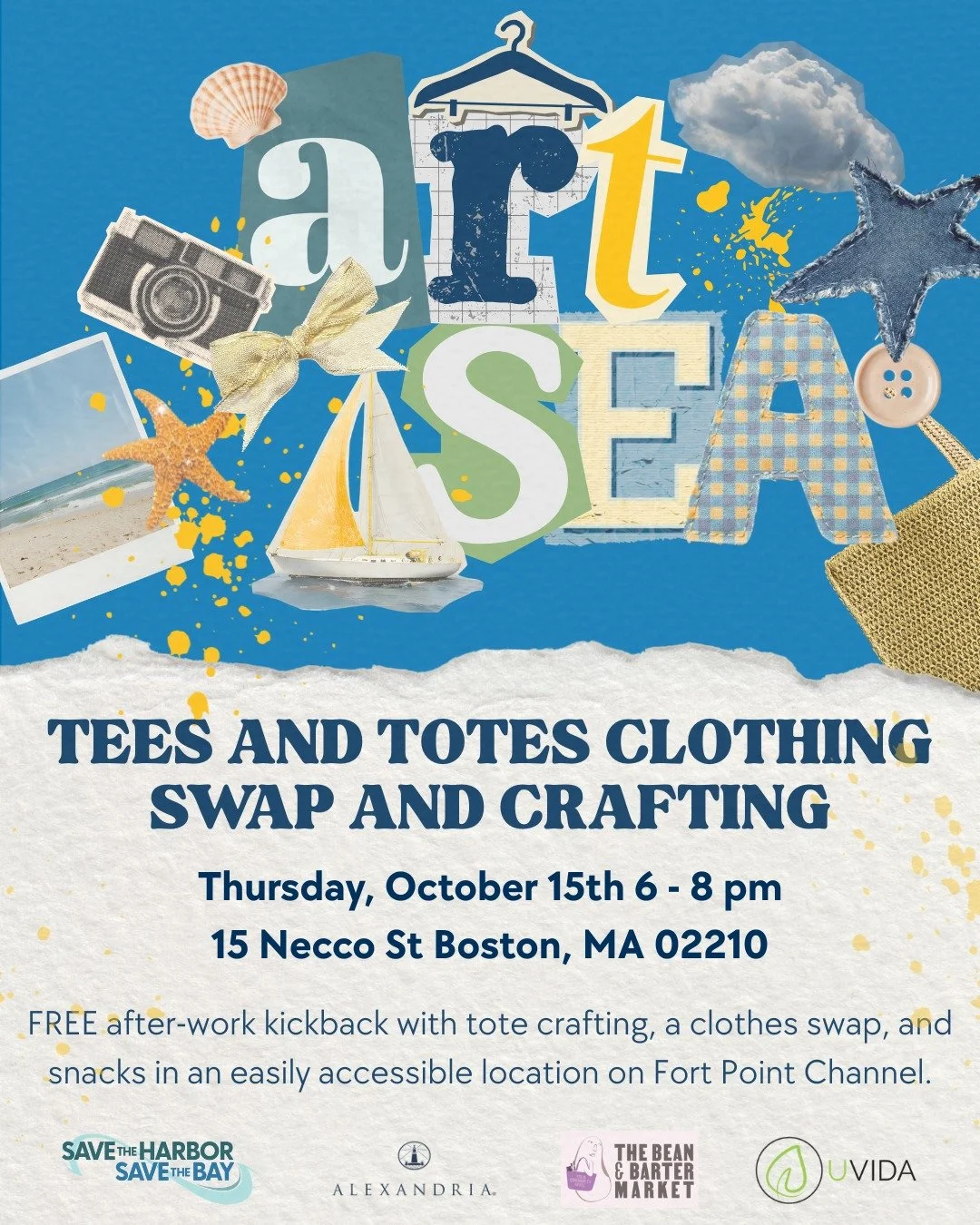 Time to get crafty by the water ✂️

Join us on Thursday, October 15, 6-8 PM at 15 Necco St for a sustainable night of fashion and crafting. 

🔄 Clothing Swap with @bean.andbarter: Bring 1 to 4 pre-washed items and freshen up your wardrobe with a swa