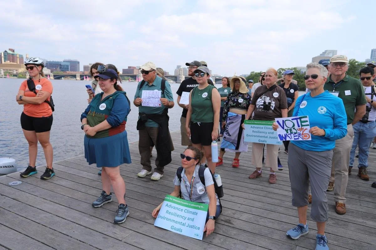 Supporters of the water and land conservation effort gathered on the Charles River Esplanade on Tuesday, July 28, 2026.