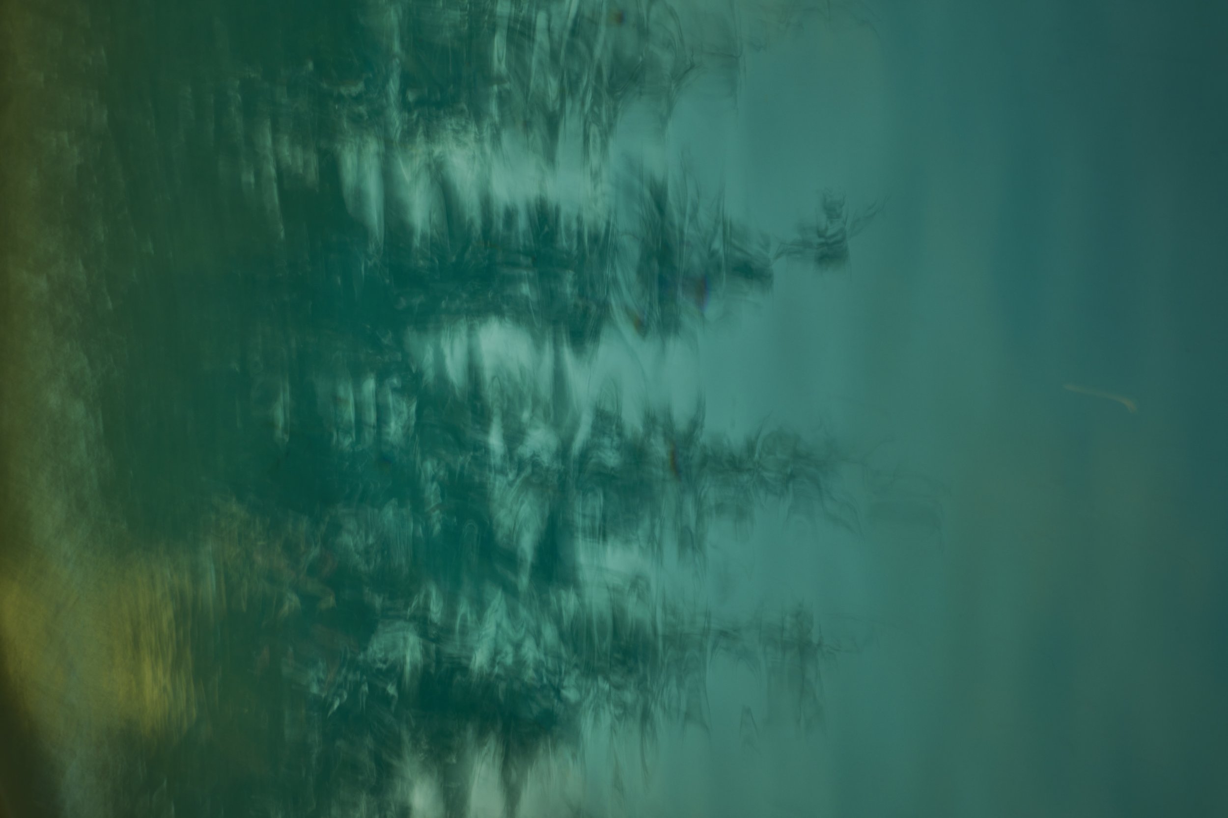 Abstract blurred reflection on greenish water surface.  David Needleman.