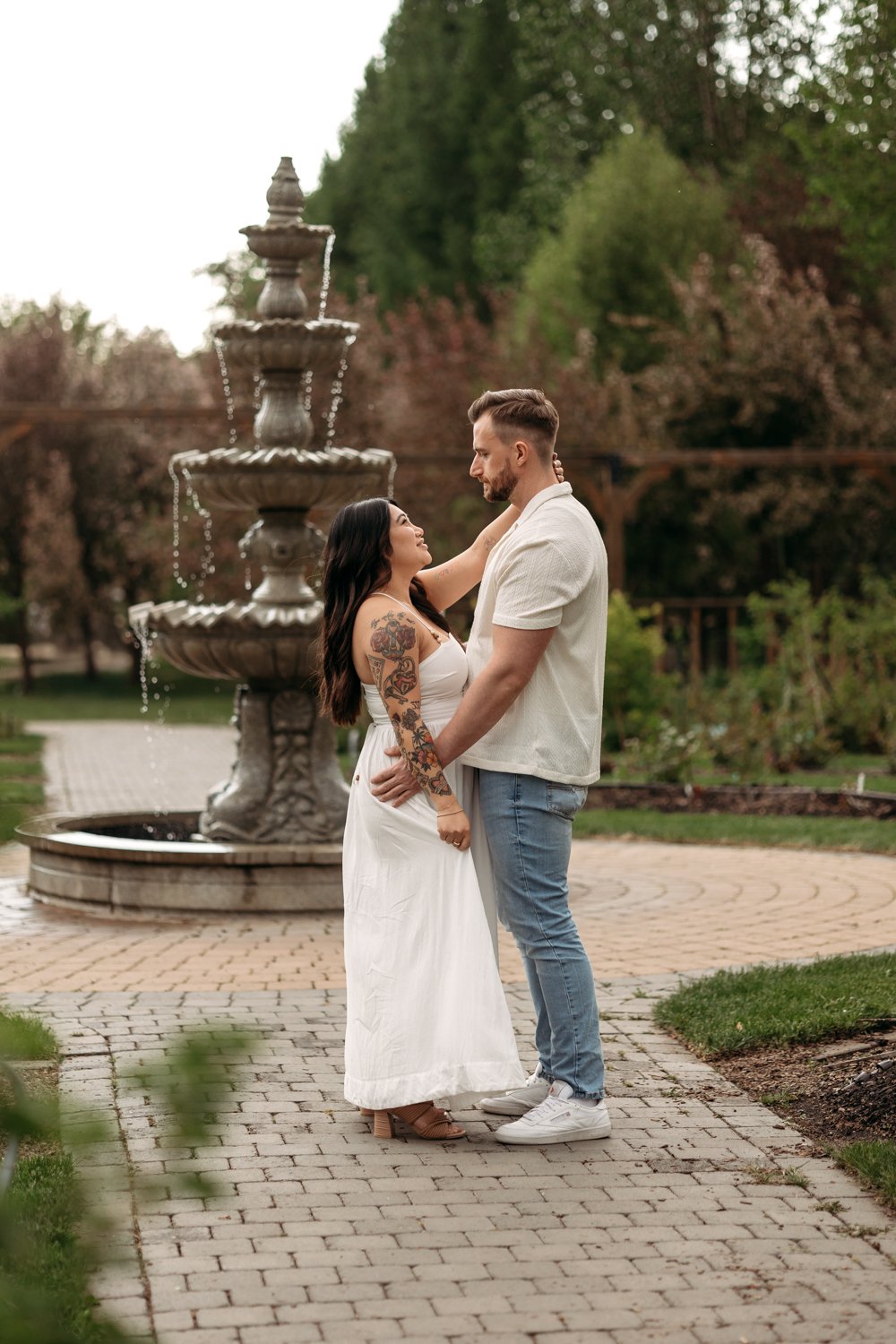 alberta engagement photos at the st. albert botanical park by edmonton alberta wedding photographer tays photos and beauty. Garden engagement photoshoot inspiration 