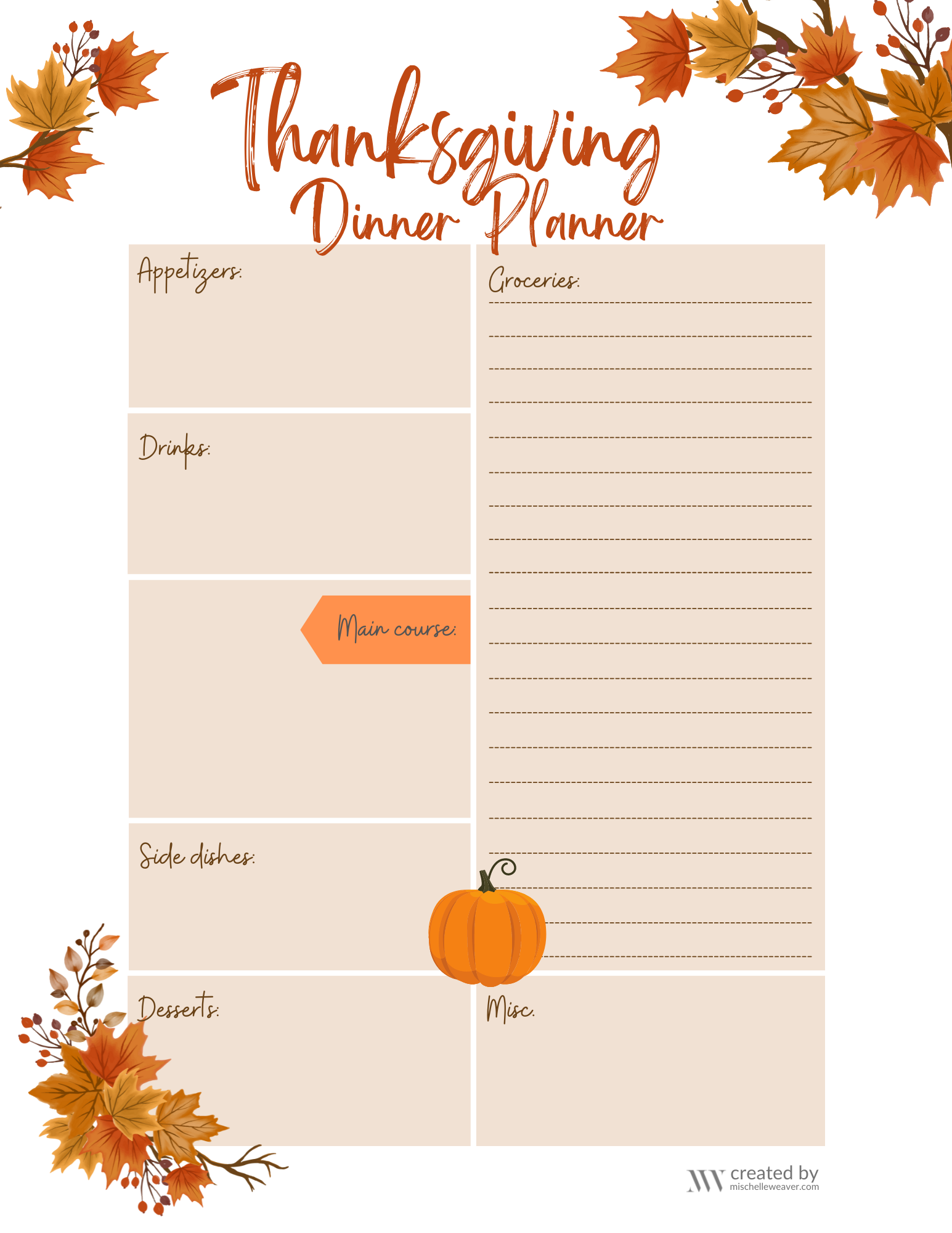 cute free thanksgiving dinner planner printable