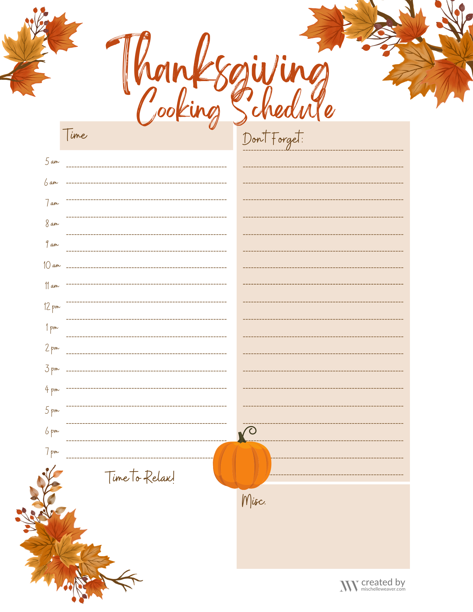 fall theme free printable thanksgiving planner and cooking schedule