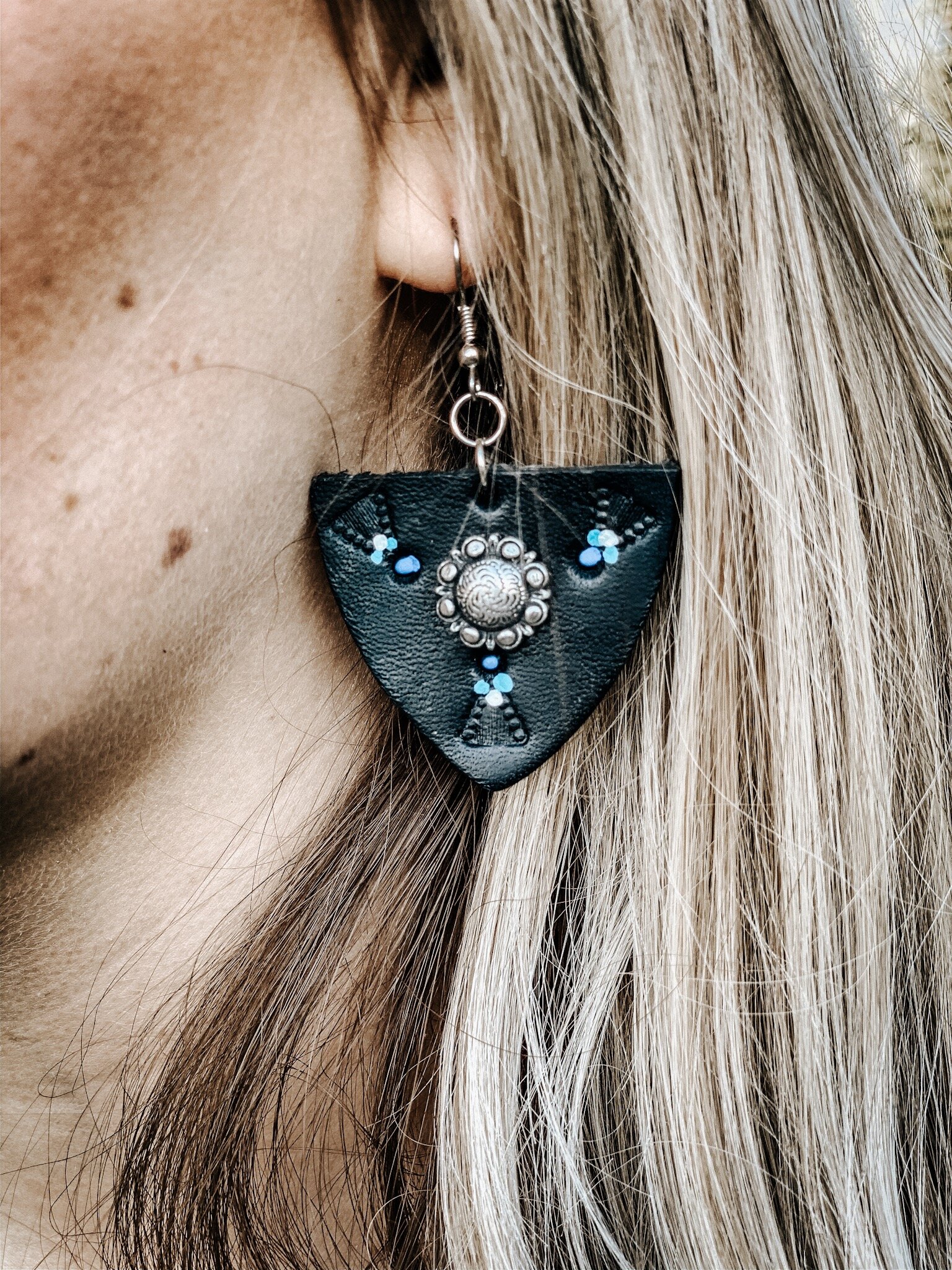 Midnight Black Mini Sparkles  Leather Earrings  Glam by Sam Whiting