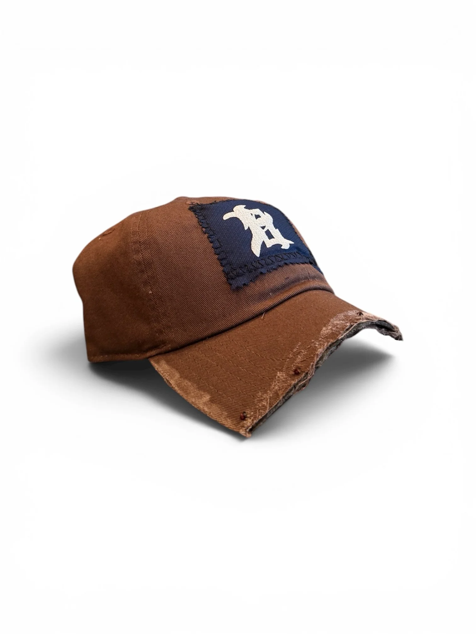 Distressed Brown Dad Hat with Puff Print and Rhinestones