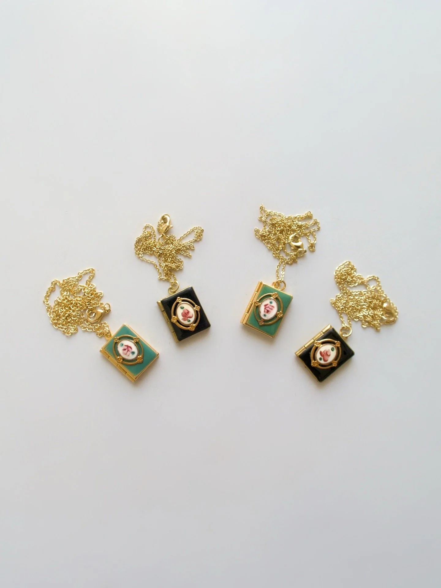 Vintage floral book locket necklace