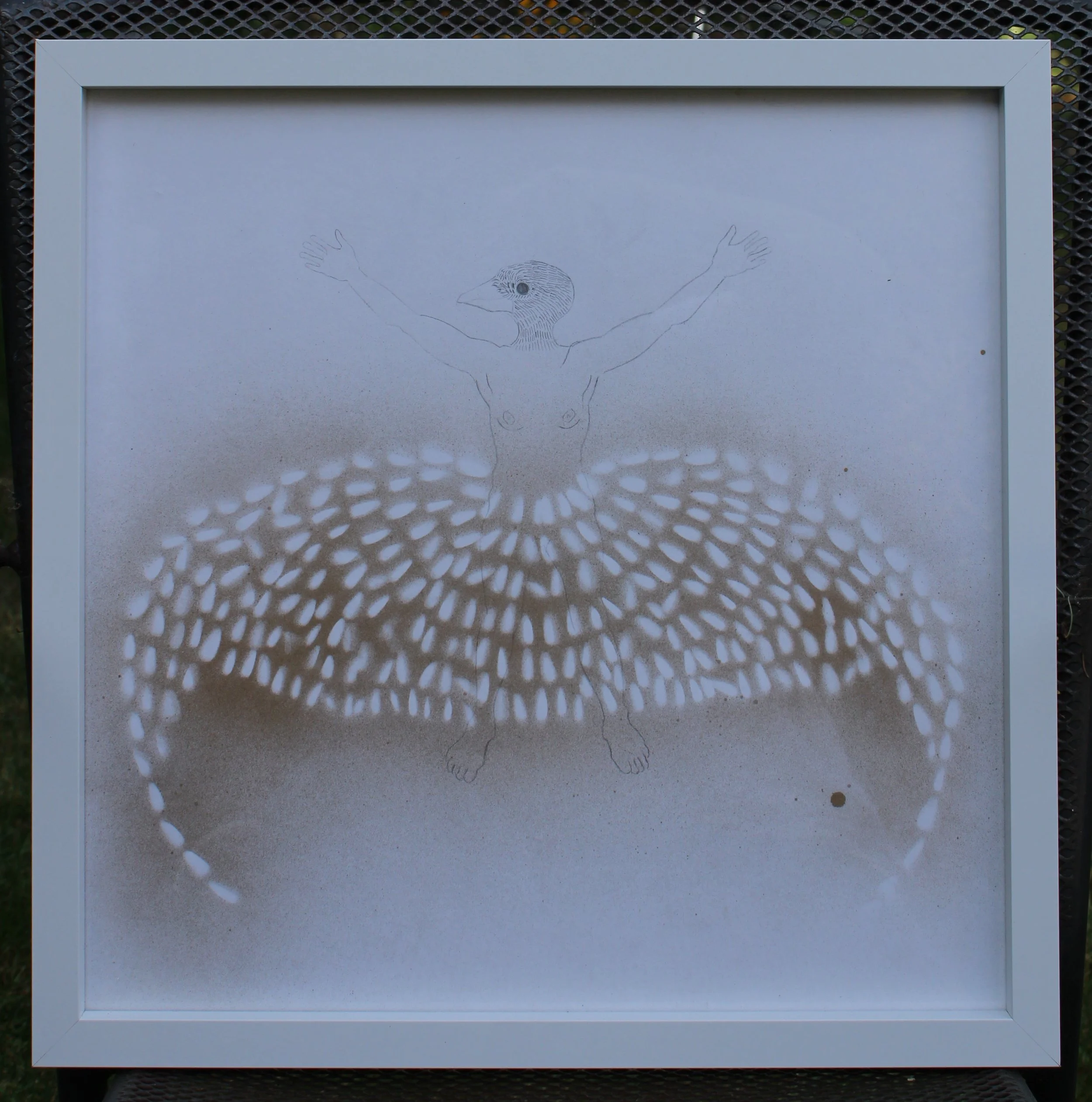 Pencil and spray paint on paper 43x43 cm with frame.JPG