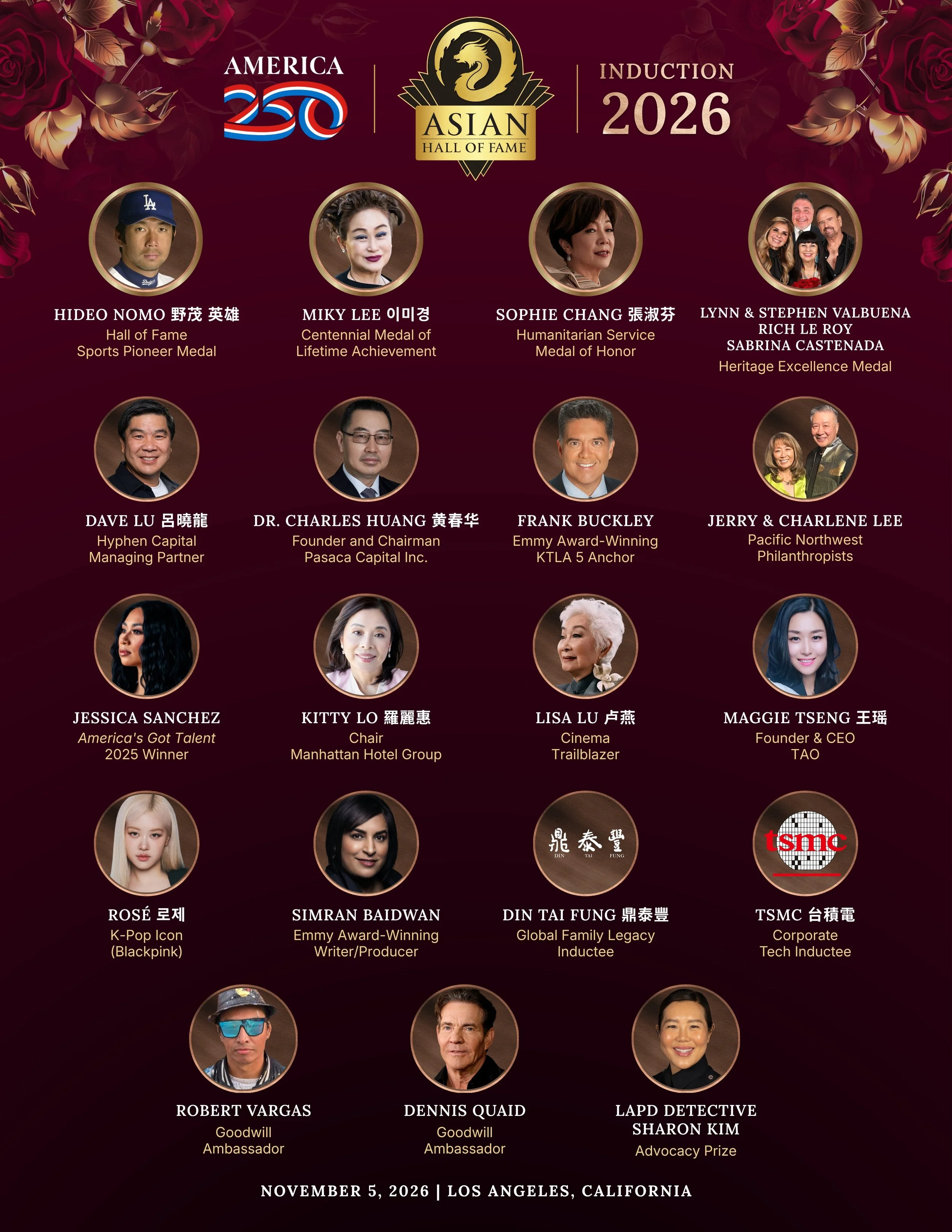 Asian Hall of Fame Announces Class of 2026 Inductees — Asian Hall of Fame
