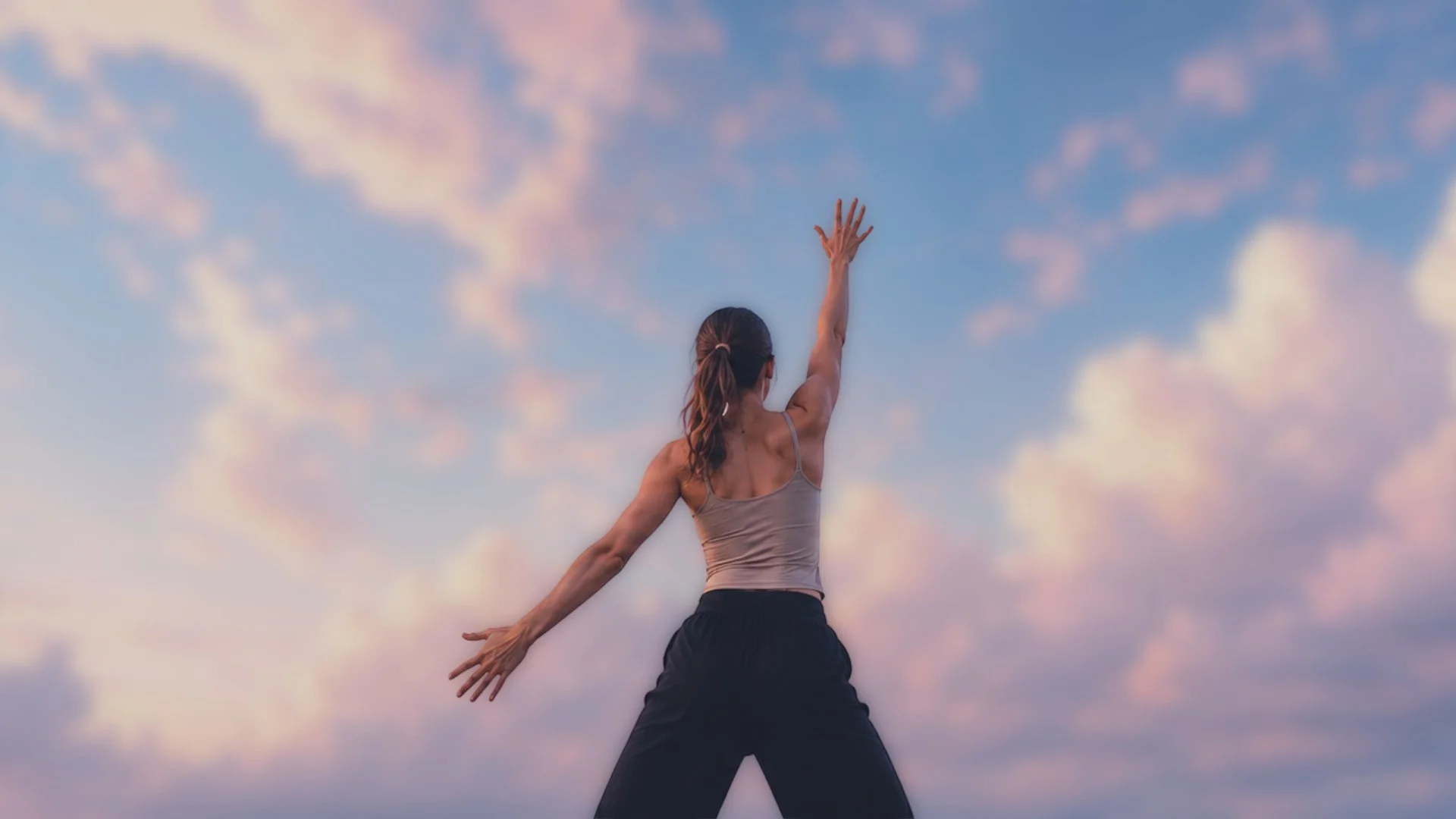 Une femme voit ses bras levés vers le ciel au coucher du soleil ou au lever du soleil.
