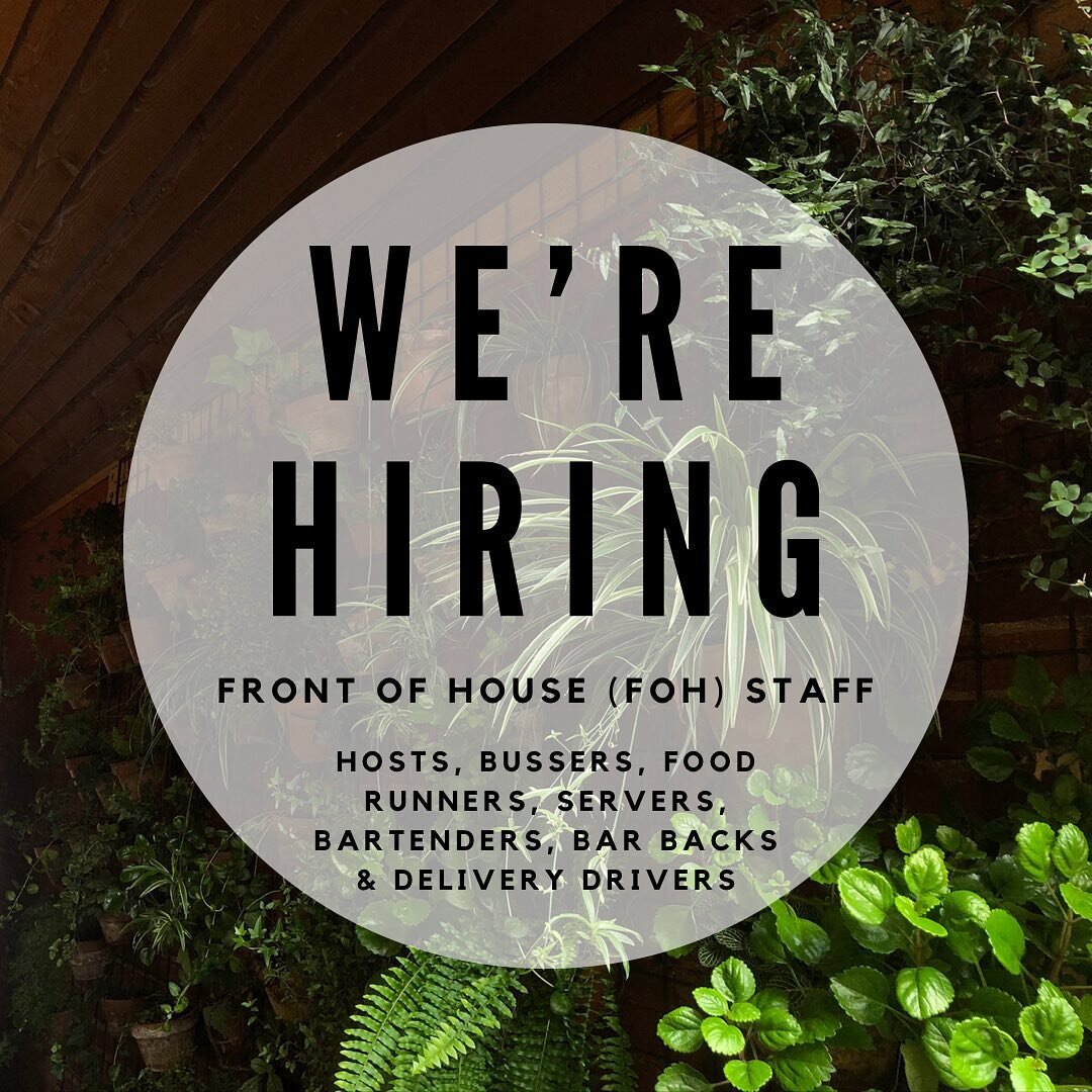 Spread the news: we are HIRING ⚡️
We are looking to hire additional Hosts, Bussers, Food Runners, Servers, Bartenders, Bar Backs and Delivery Drivers to our strong team as we approach our busy season.
- 
More information about the job description and