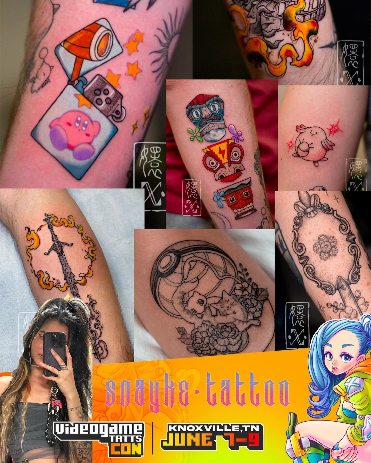 ✨ ✨ Hey hey hey Knoxville! I will be attending @vgt_con from June 7-9th, I have some slots booked and some slots open. Let&rsquo;s get you tattooed, new friends ✨ ✨ 

I will also be selling my charms n stickers while supplies last (last slide if you 