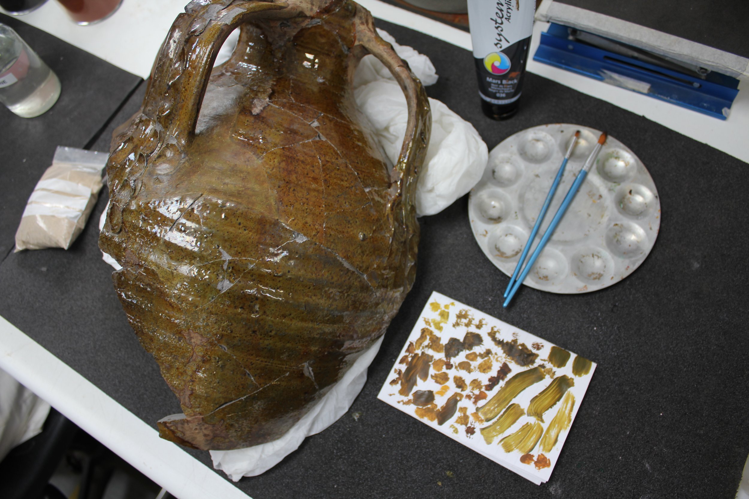 4. The pitcher in the process of retouching, before the black dots and final lacquer were applied..JPG