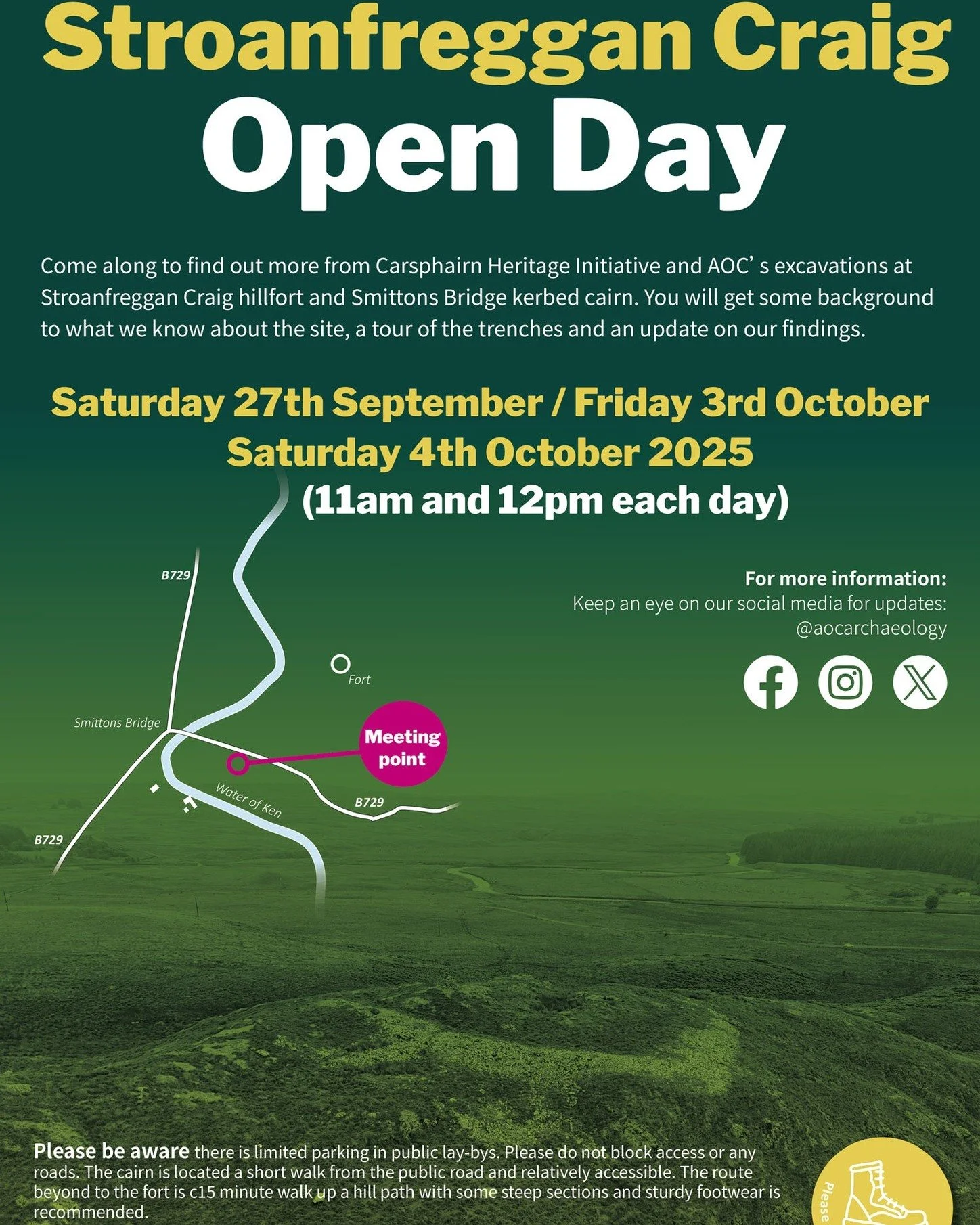 Stroanfreggan Craig Open Days – Volunteers Welcome!
Our excavations at Stroanfreggan Craig hillfort and Smittons Bridge kerbed cairn are in full swing — and there’s still time to get involved!
Come along to:
🔹 Hear the latest on