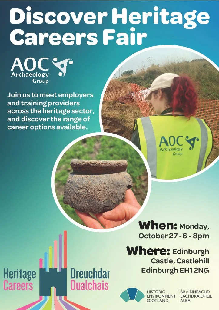 We're delighted to announce that AOC Archaeology will be hosting a stall at Edinburgh Castle on Monday, so please come along, bring your young people, and discover the possibilities of a fulfilling career in archaeology. 

Anytime between 6-8pm, come