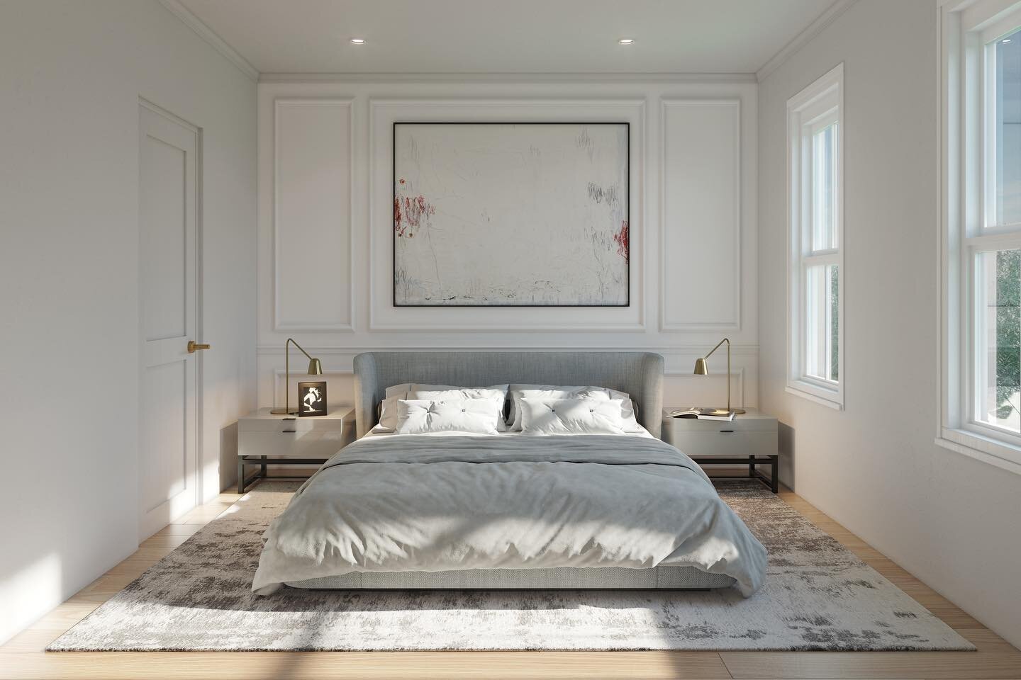 A nice clean design for an interior bedroom rendering. 
Our main goal is to make the natural lighting the main subject in the scene. 

www.trimrender.com
Made in 🇺🇸.

#3drendering #coronarender #3dsmax #3dinteriordesign #bedroomdesign