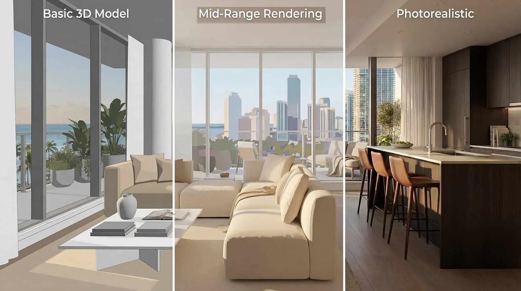 Comparison of 3D rendering quality levels
