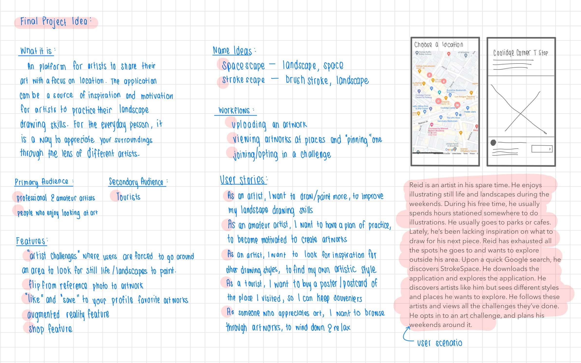 Initial sketches and write up for what was then, a 'Map Museum.' Filmeo follows a lot this initial ideas.