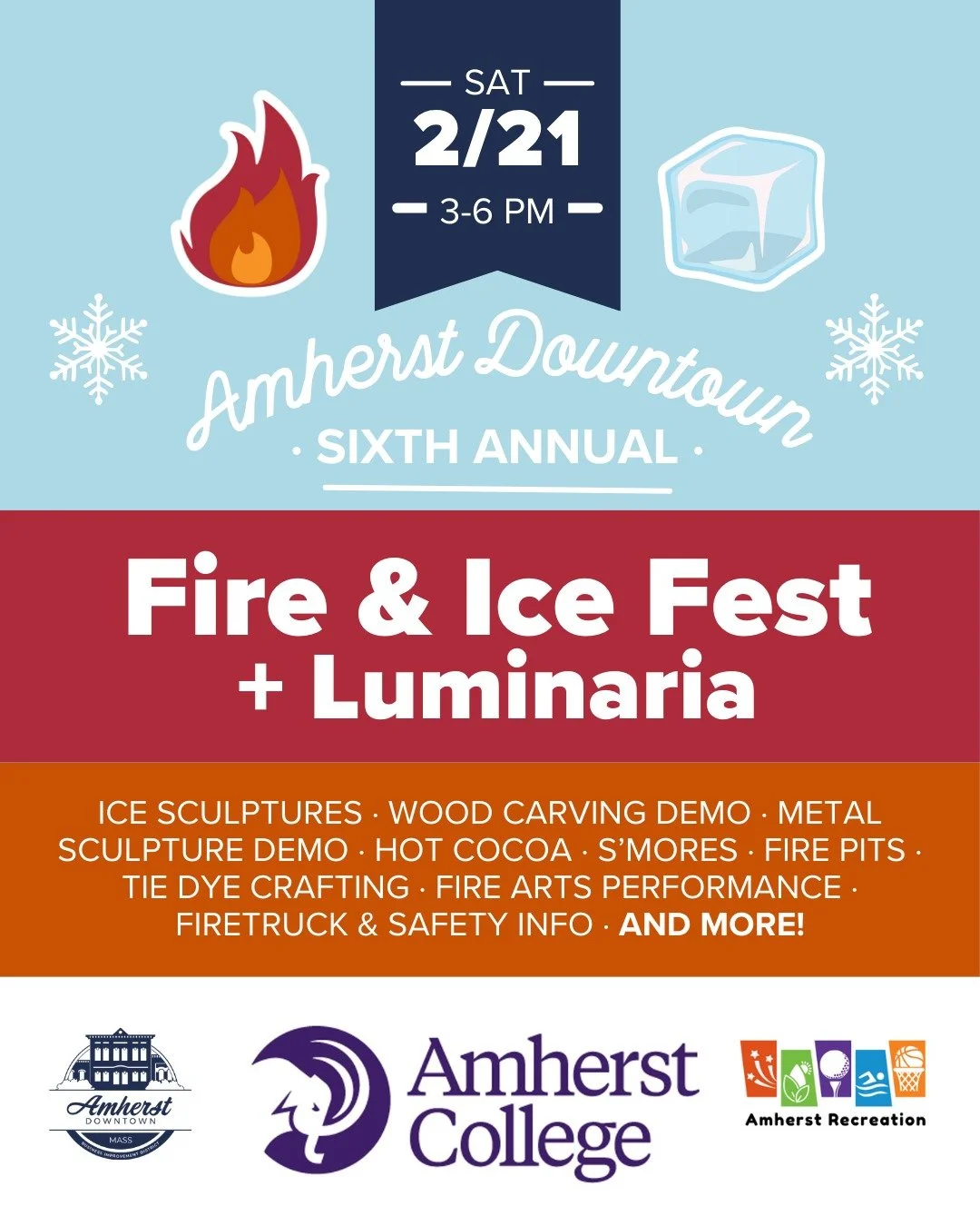 🩵❤️🧡 Fire &amp; Ice Fest + Luminaria 
🗓️ Saturday, Feb 21, 2026
🕒 3-6PM

🍫🔥 S&rsquo;mores &amp; Fire Pits: Warm up and roast s&rsquo;mores over open fire pits - while supplies last!
☕ 🥃Hot Coca &amp; Special Menu Items: Savor hot cocoa, delici