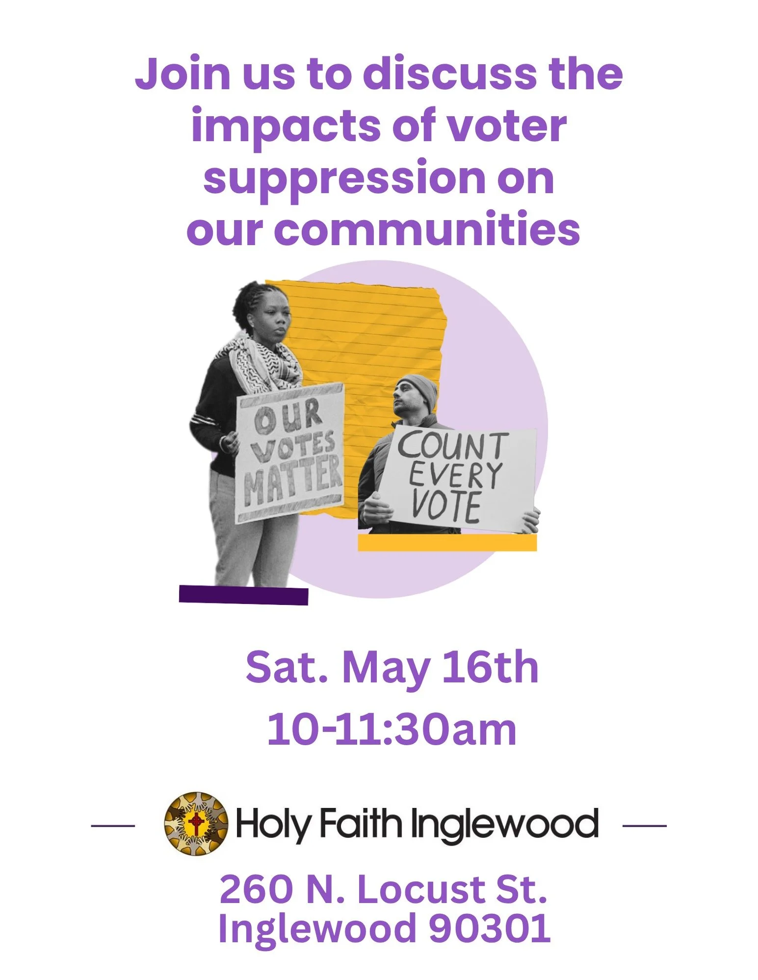 Join us to discuss the impact of voter suppression on our communities