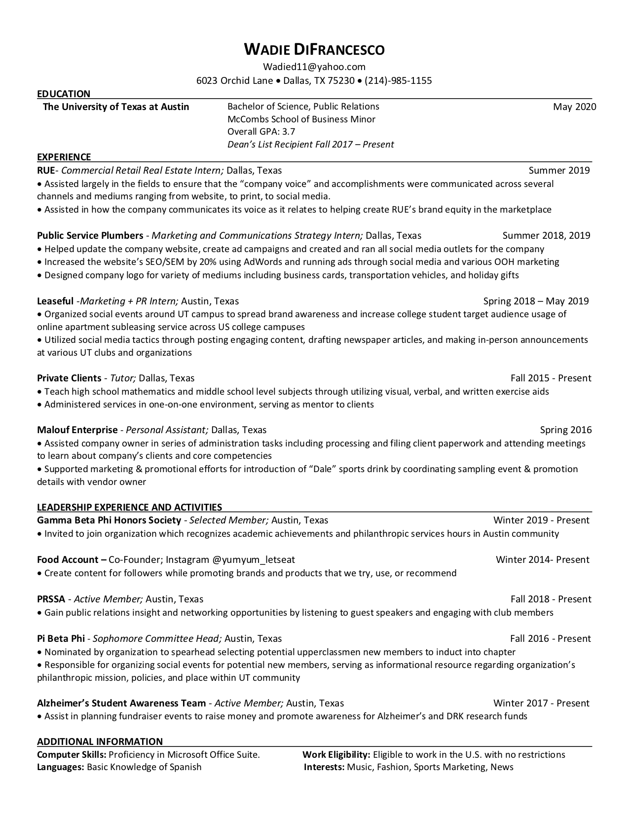 Resume Wadie Difrancesco