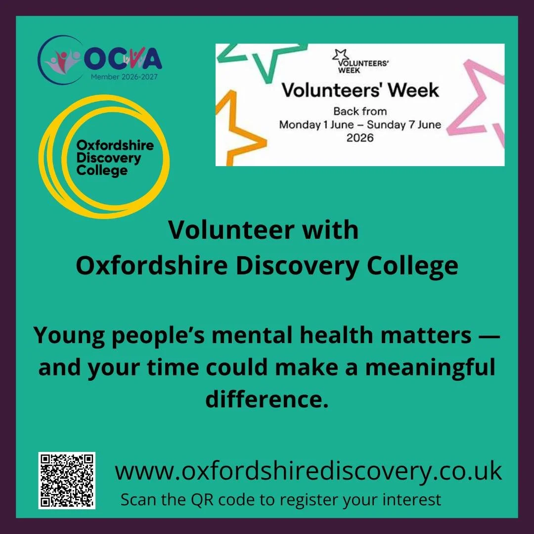 Ever thought about Volunteering?

Next week is Volunteers week. 

Check out our website for opportunities or head over to OCVA for volunteering advice and signposting. 

#volunteering #VolunteerWeek #OCVA #YouthMentalHealthMatters #volunteer