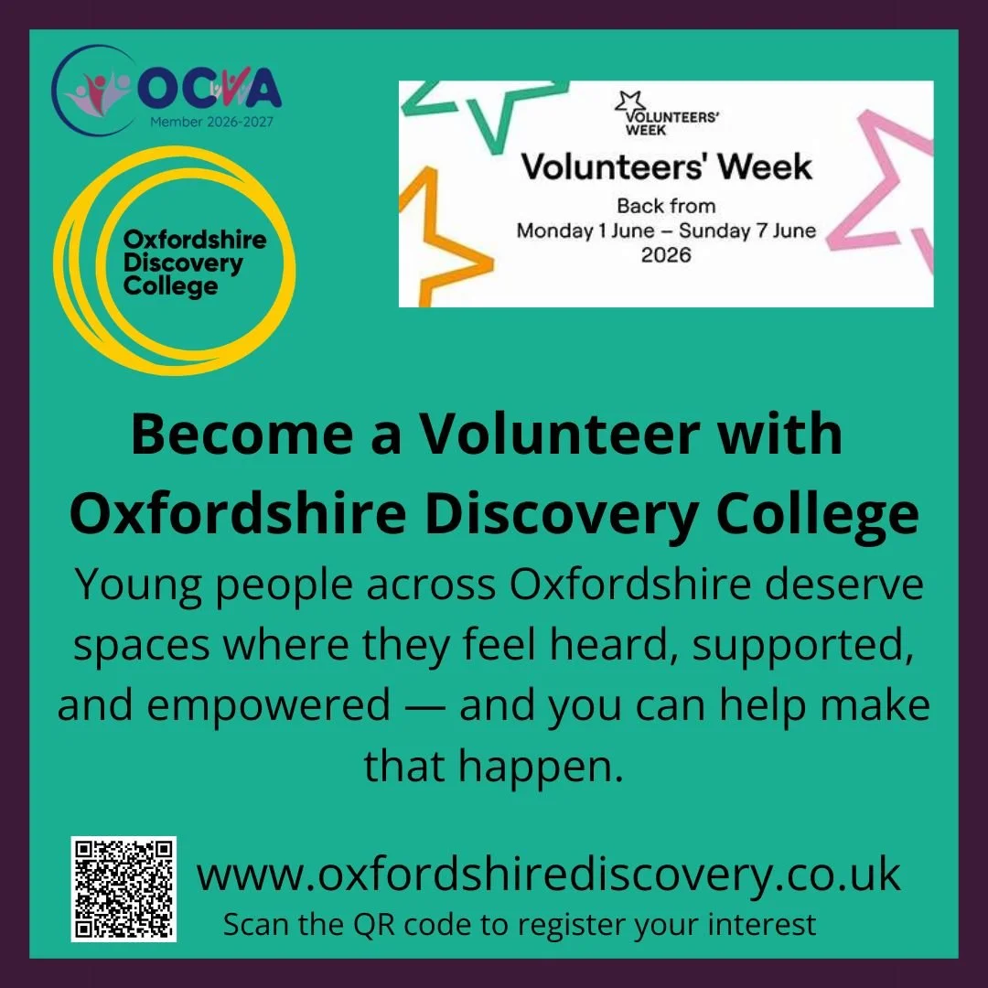 This Volunteers&rsquo; Week, we&rsquo;re celebrating the incredible people who help make Oxfordshire Discovery College possible 💛

Our volunteers play a vital role in creating safe, supportive and empowering spaces for children and young people acro