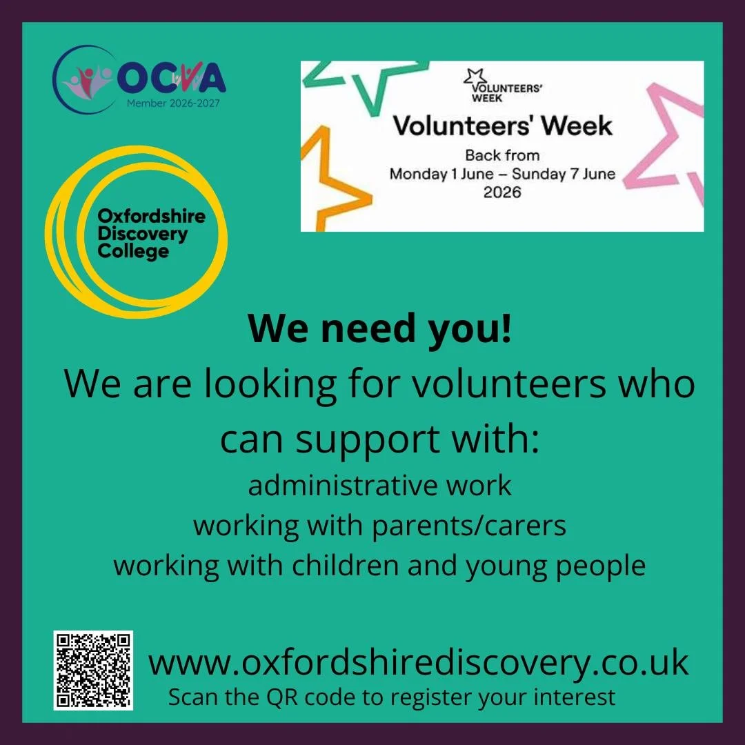 Could you volunteer with Oxfordshire Discovery College? 💛

As demand for our work continues to grow, we&rsquo;re looking for volunteers who can support us in a range of different ways, including:
✔ Administrative support
✔ Supporting parents and car