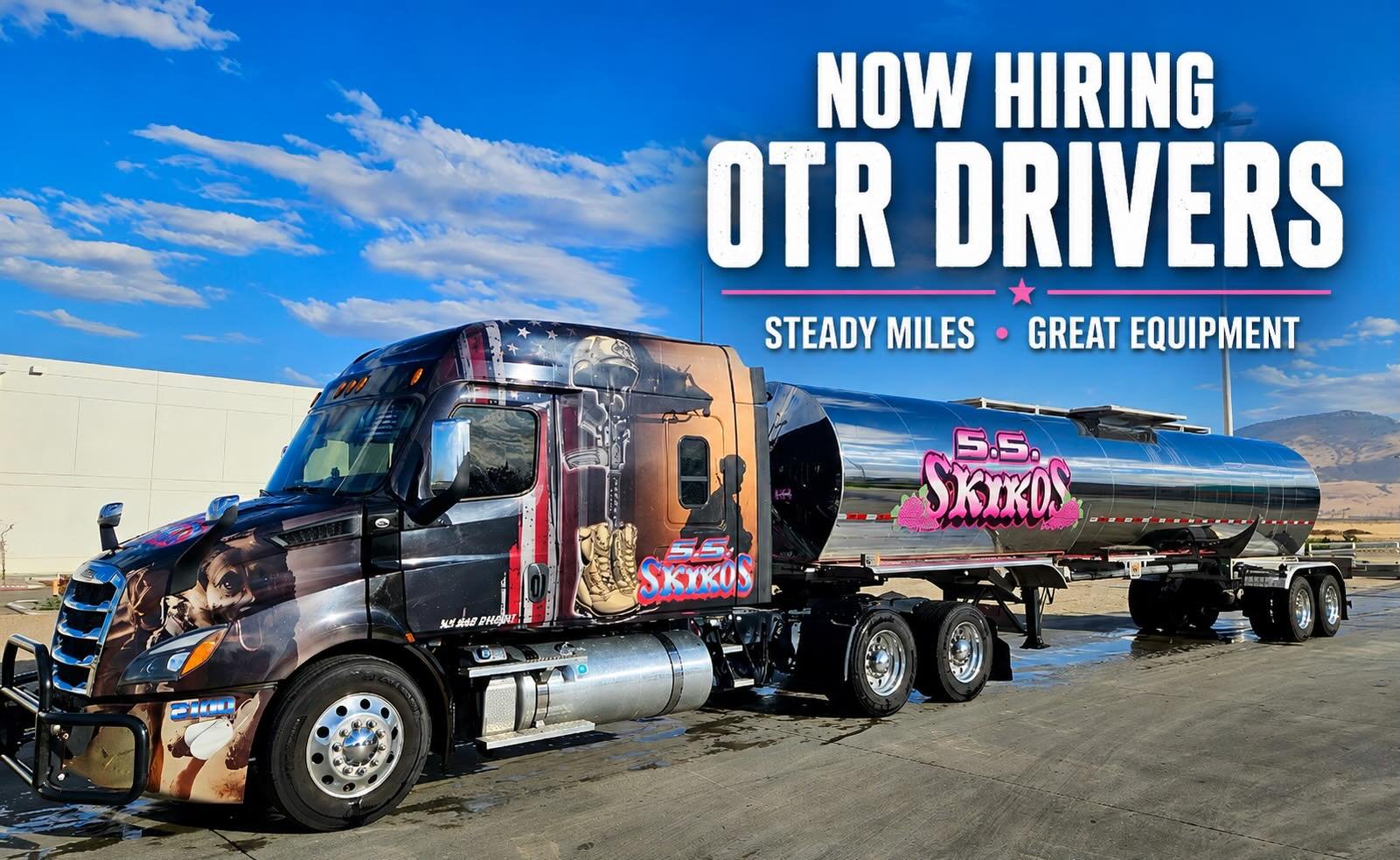 OTR drivers wanted
Miles to go. Views worth chasing.
https://www.skikostrucking.com/drive-with-us

#OTRDriver #TruckDrivingJobs #skikostrucking  #LifeOnTheRoad