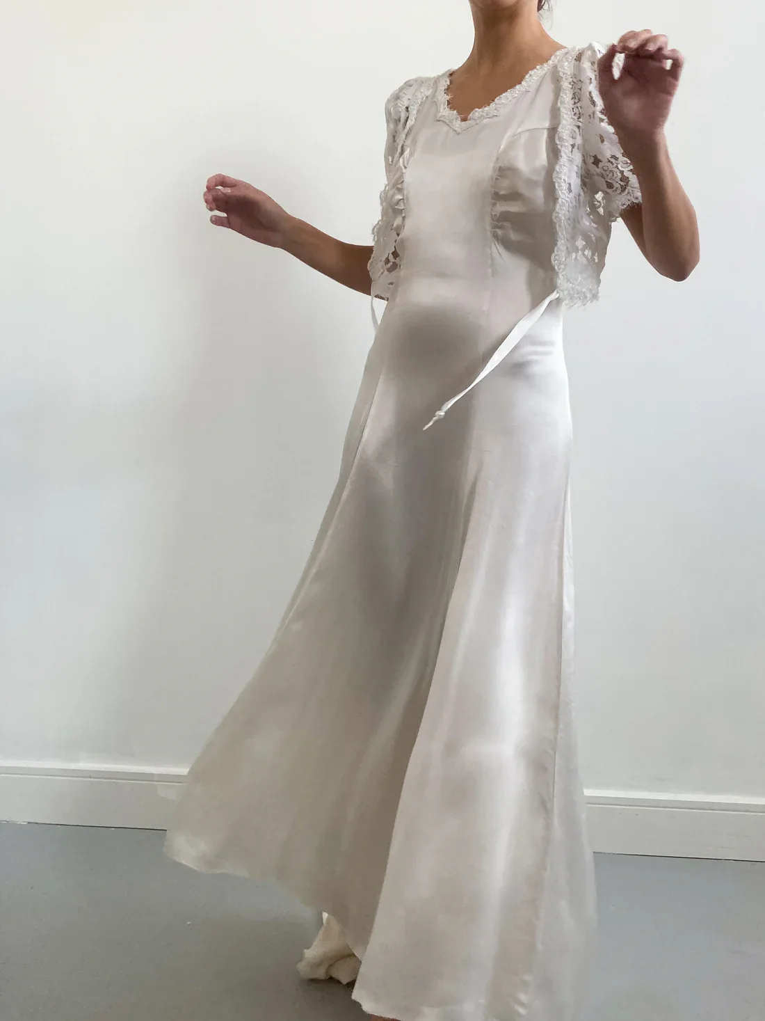 5 1930s Satin Dress with Keyhole Back & Lace Bolero.webp