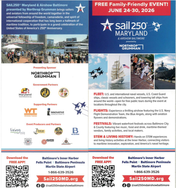 Sail 250 Maryland & airshop Family event flyer June 24-30, 2026