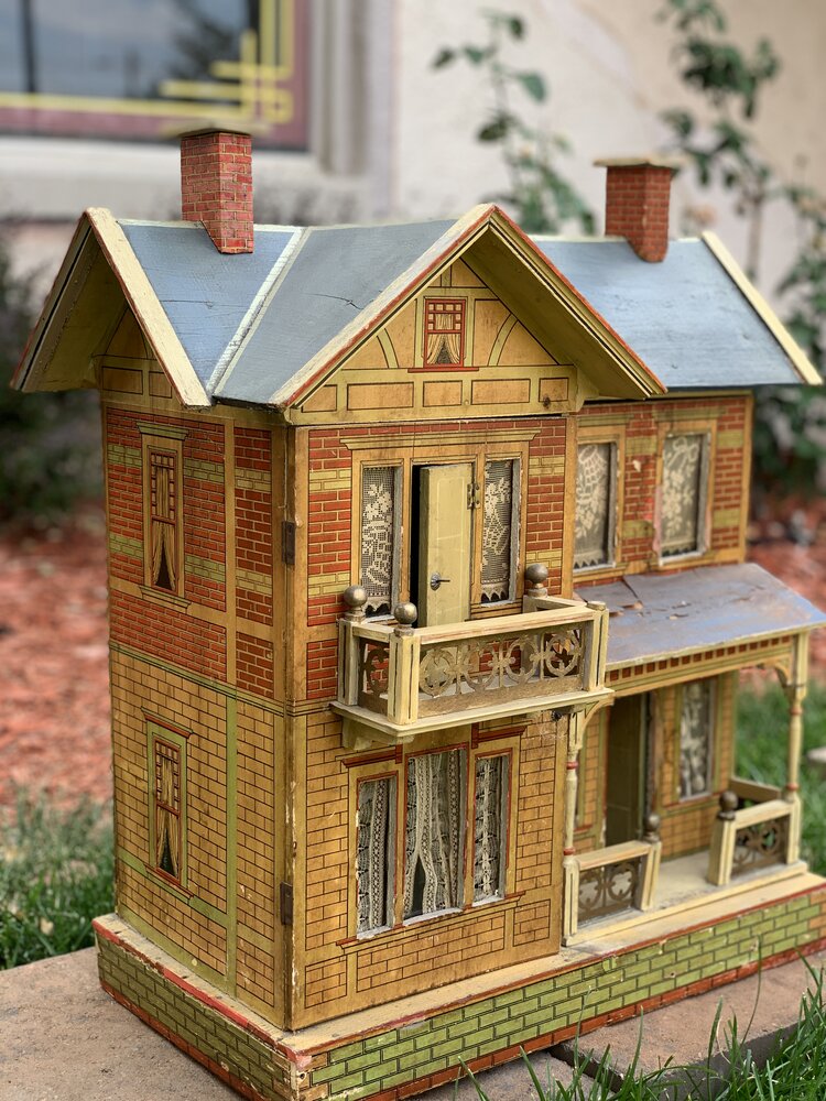 Antique British Dollhouse for Miniature Doll WONDERFUL G and J Lines Litho  Wood w/ Chandeliers - Manor House circa 1910