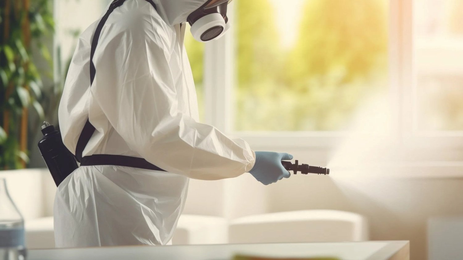 Emergency Clean UK technician in full PPE disinfecting a property during a biohazard clean