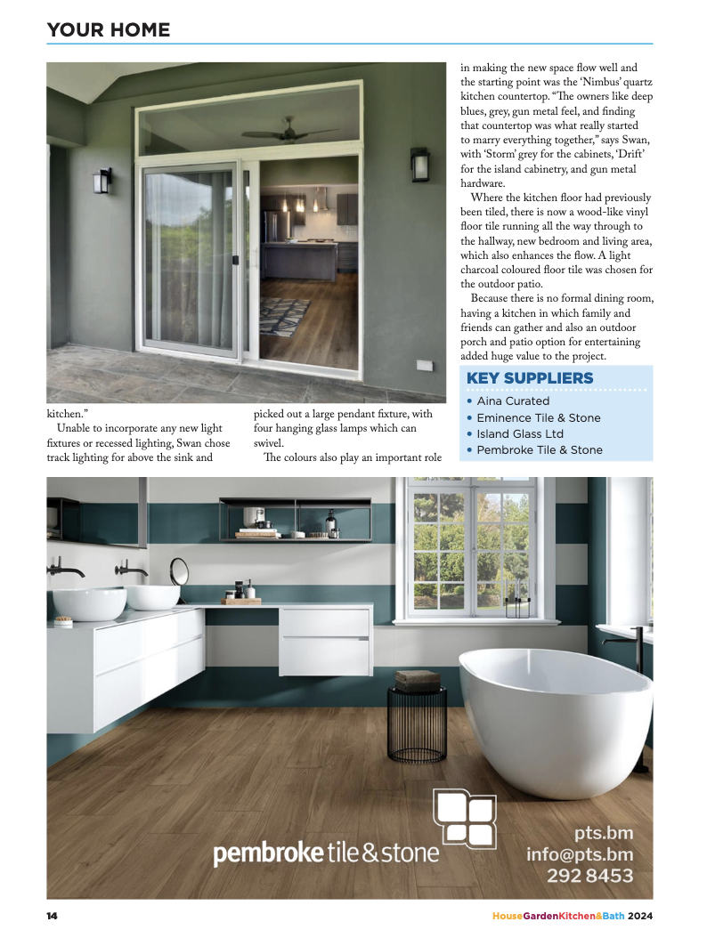 Magazine page featuring kitchen and bathroom designs.