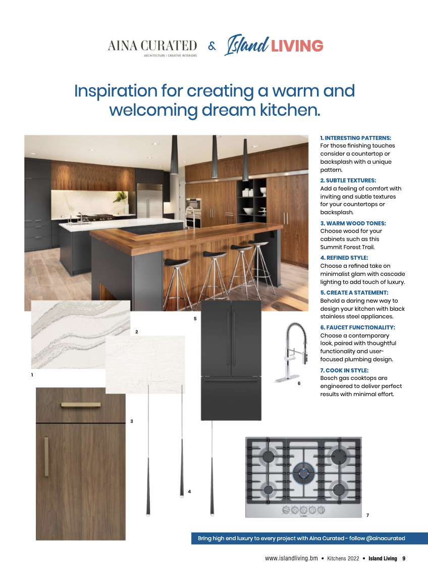 Magazine page featuring a modern kitchen design and practical tips.