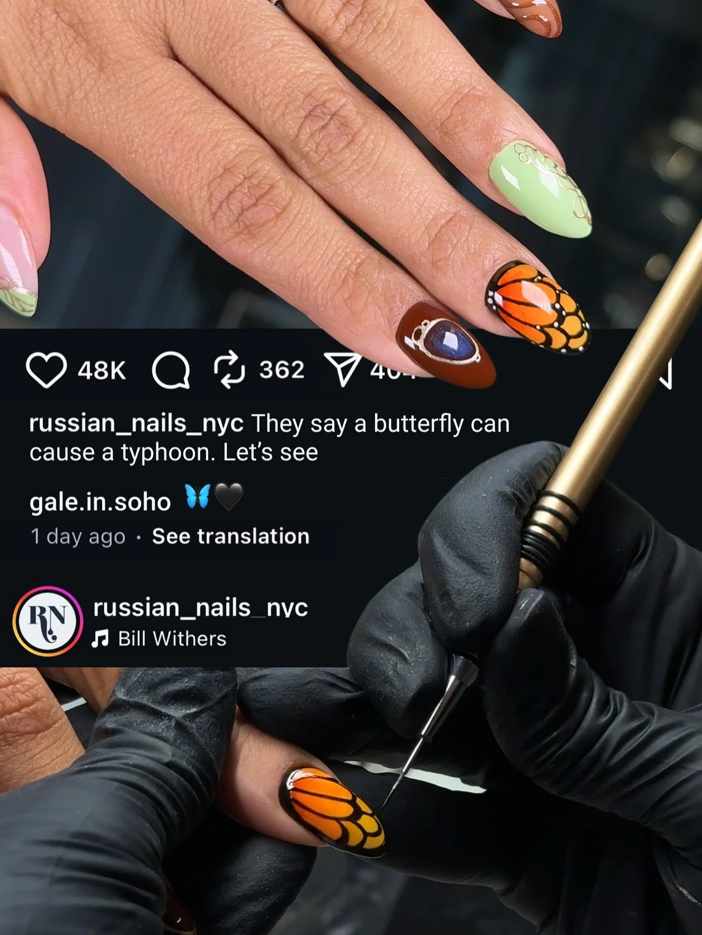 The tiniest stroke carries the look

📍62 W 38th St, Midtown Manhattan

nail art NYC , russian manicure , custom nail design, gel manicure, fall nail