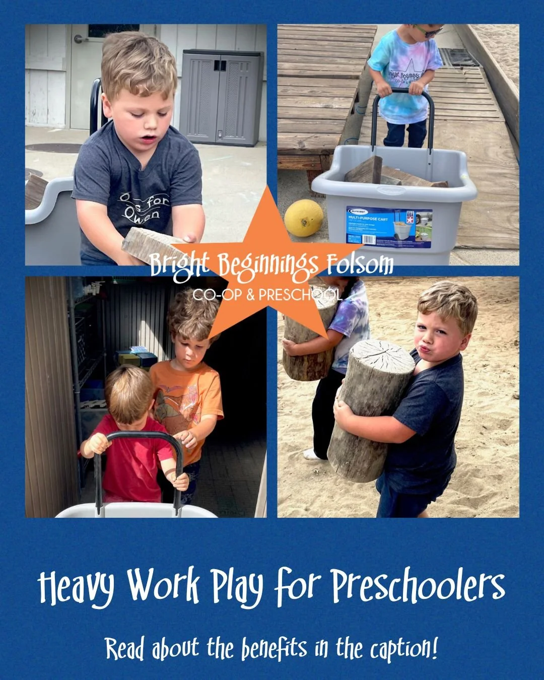 Little helpers, HUGE developmental benefits! 💪 Look at our amazing Bright Beginnings preschoolers putting in the &quot;heavy work!&quot; From hauling blocks to pushing carts, they aren't just playing&mdash;they're doing powerful sensory work that&rs