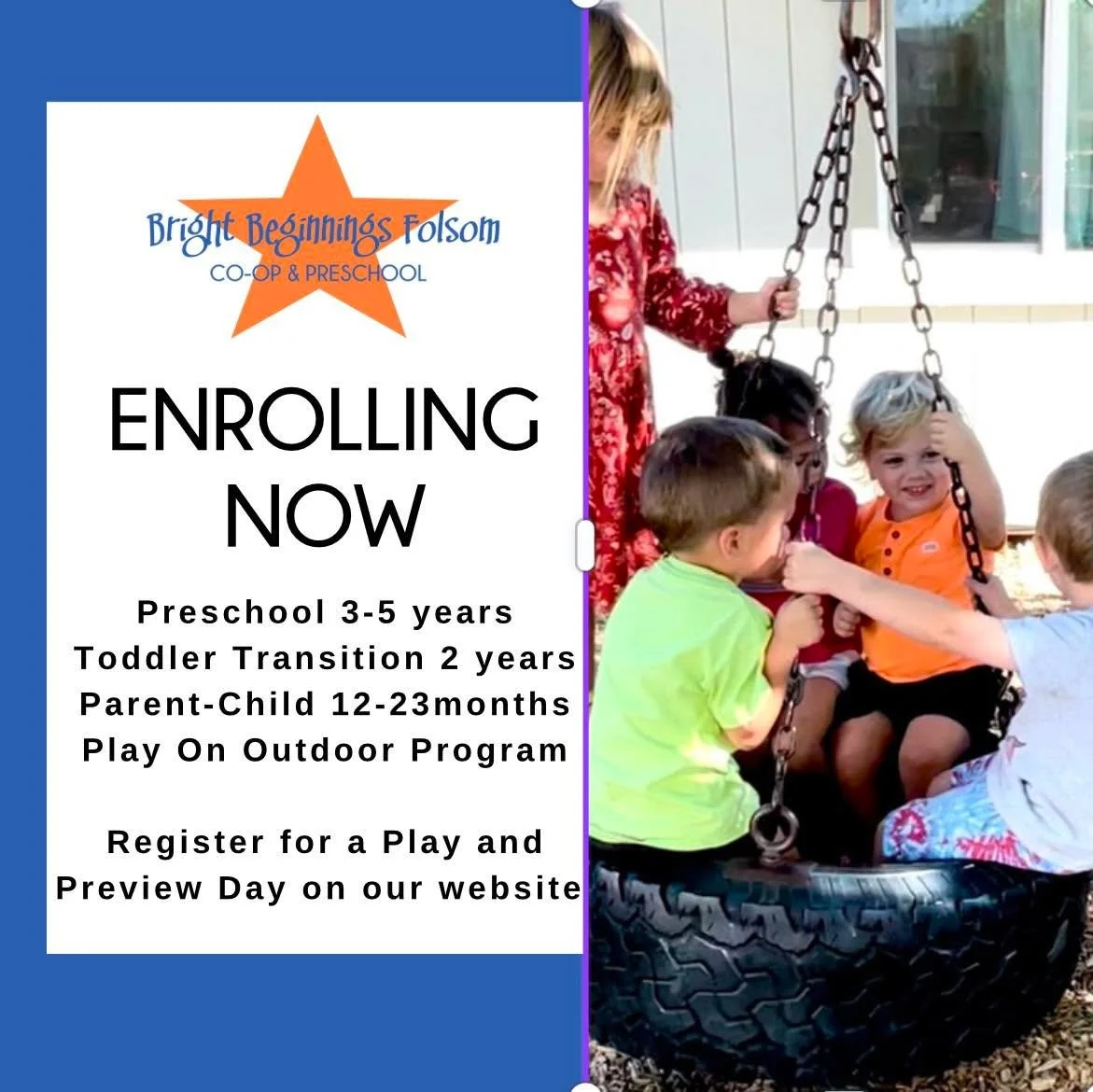 Register for our next Play and Preview on April 24th from 9:30-11. 
Bright Beginnings Preschool is an early childhood preschool &amp; parent co-op offering programs for infants (Parent/Child) through age 8. It is a place where children learn through 