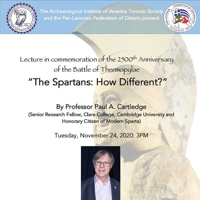 Join us this afternoon at 3pm EST for a special lecture by Professor Paul Cartledge titled &ldquo;The Spartans: How Different?&rdquo; Please register at the link in bio!