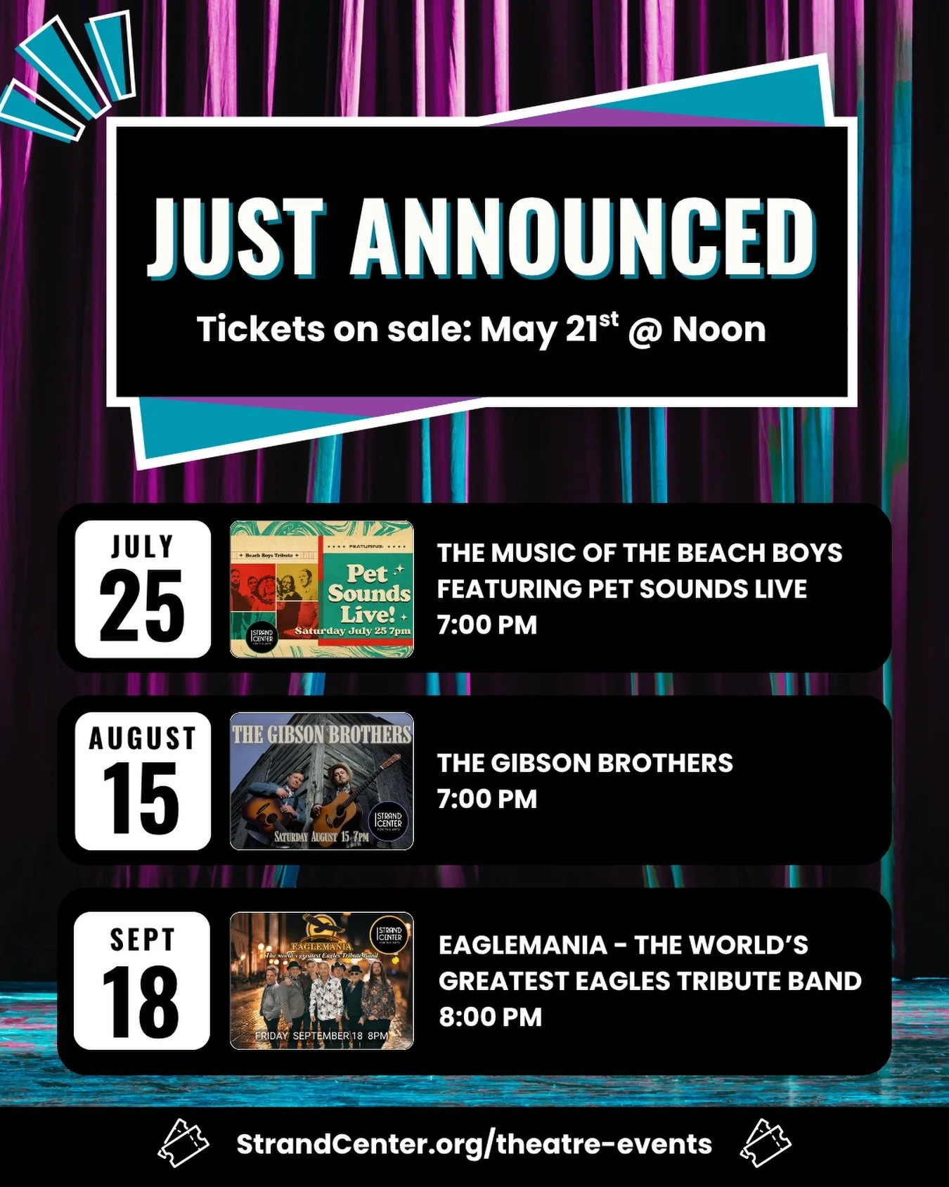 📣 JUST ANNOUNCED 📣 We have 3 shows with ticket sales launching tomorrow, May 21st, at Noon! 🎉🎫 

🎶 The Music of the Beach Boys featuring Pet Sounds LIVE: the Beach Boys&rsquo; album &ldquo;Pet Sounds&rdquo; ultimately became known as a revolutio