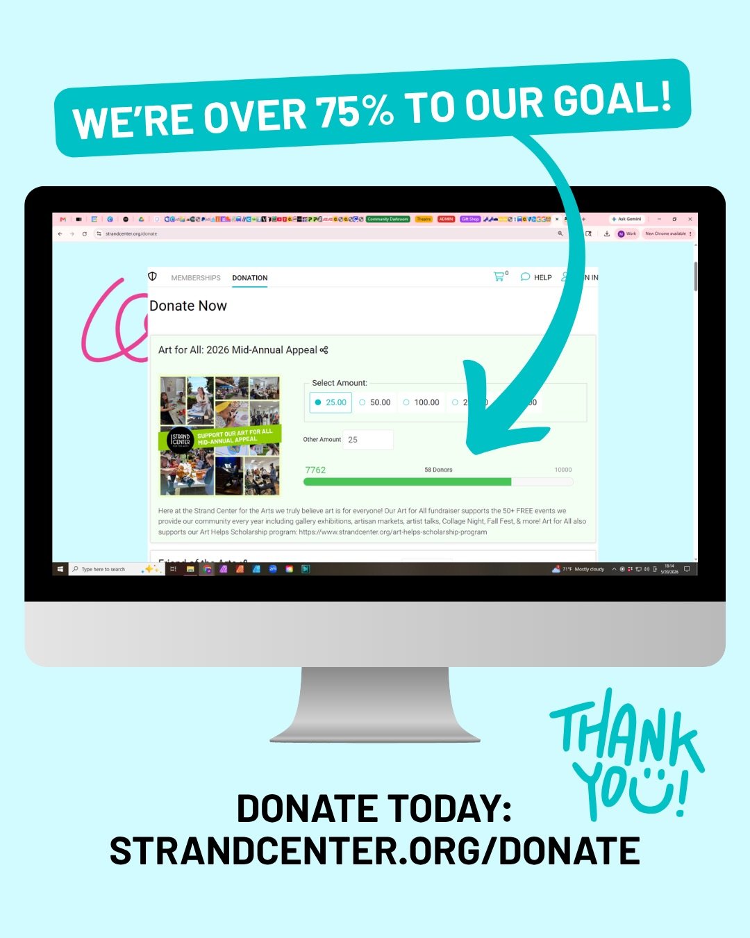 THANK YOU to everyone who has donated to our mid-annual appeal so far! We&rsquo;re currently over 75% to our goal! 

Here at the Strand Center for the Arts we truly believe art is for everyone! 💚 Our Art for All fundraiser supports our Art Helps Sch