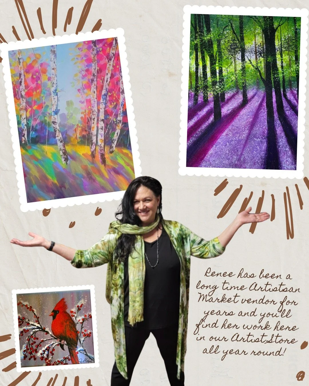 May is for Members! 🖼️💚

Renee is a local artist and artist member here at the Strand! She's been part of our artist community for years, she currently sells her work in our Artist Store and you will see her all throughout our market season! ✨☀️

W