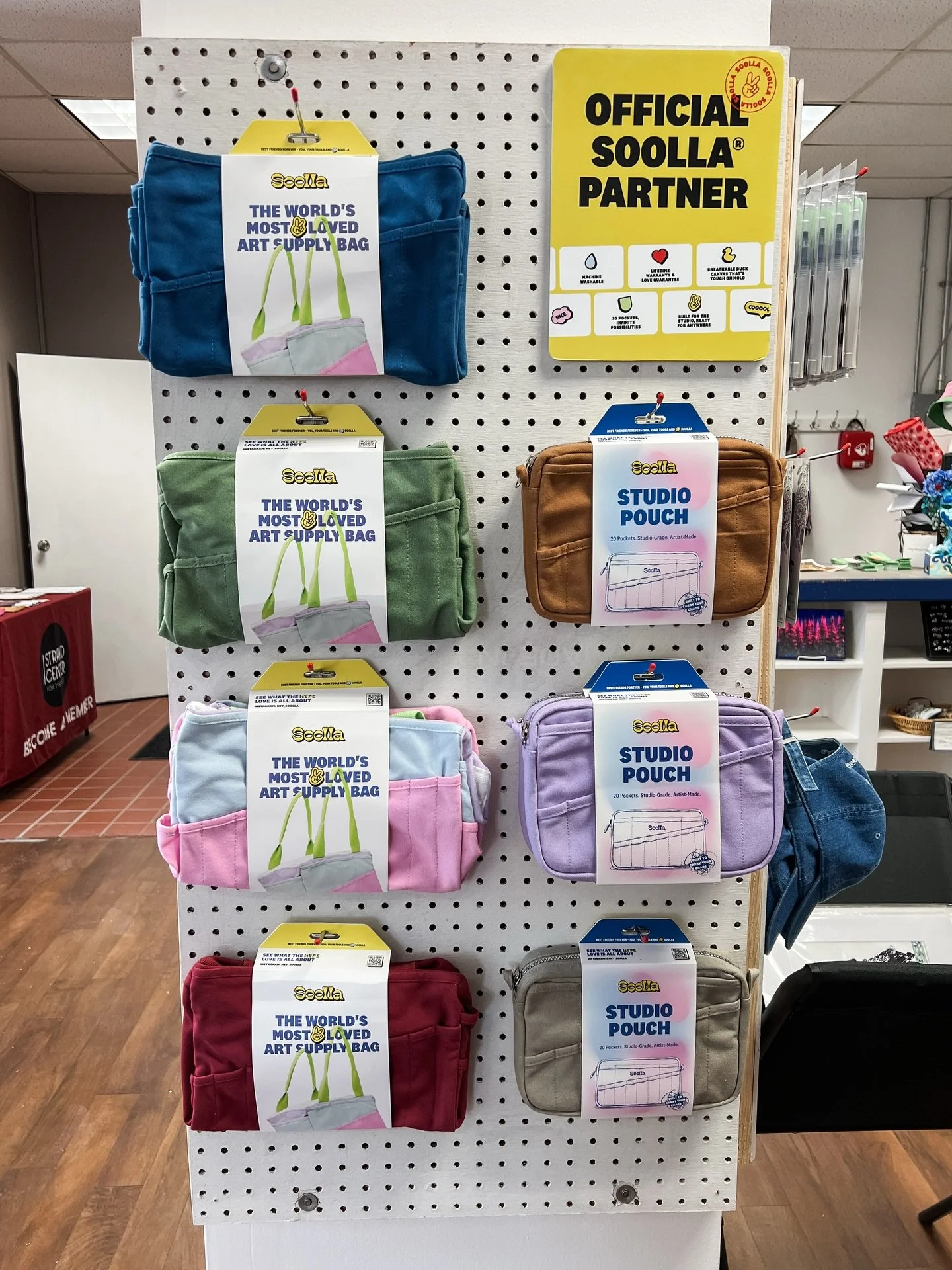 Merch Highlight! 🤩 We&rsquo;re proud to be an Official Soolla Partner. As an arts center run by artists we appreciate the quality, function, and beauty of these studio pouches and bags. Stop by before 8pm today and pick up one for yourself! Also, do