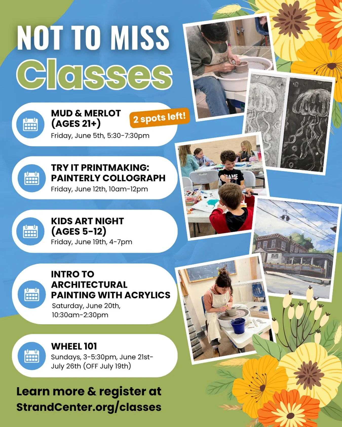 Hard to believe we only have a few weeks left of our spring session of classes! 😱 Looking for a unique art experience? Register for one of our upcoming art classes! Between painting, drawing, clay, printmaking (&amp; more!!) we have something for ev