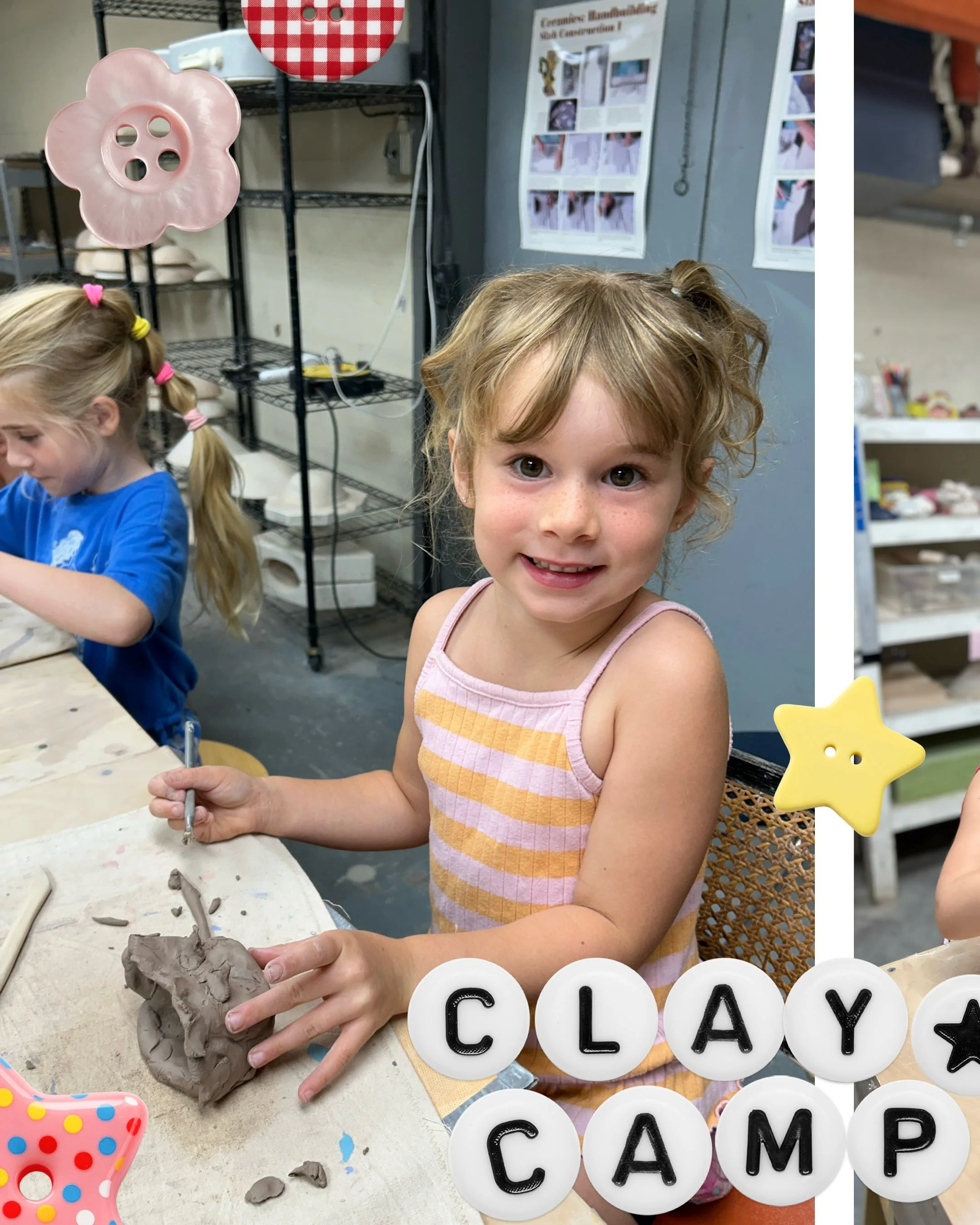 Camp season is almost upon us! 🥰✨🎨

We are excited to share that we have a few spots left in our Clay Camp for ages 5-6! 😆🤭 In this camp kiddos will experiment with textures, patterns and forms, all the while creating fun and functional ceramic w