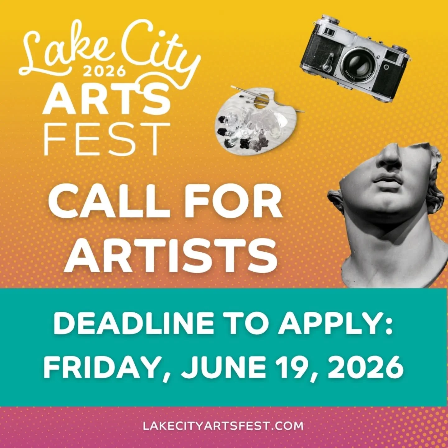 📣 There is still time for artists to register as a vendor for the 5th Annual Lake City Arts Fest on Saturday, Aug. 22nd! 🤩😱😎 

👉 Follow the link to apply today and to read through the vendor guidelines for the event https://www.lakecityartsfest.